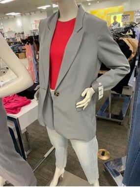 Macy's Light Gray Single-Button Blazer L